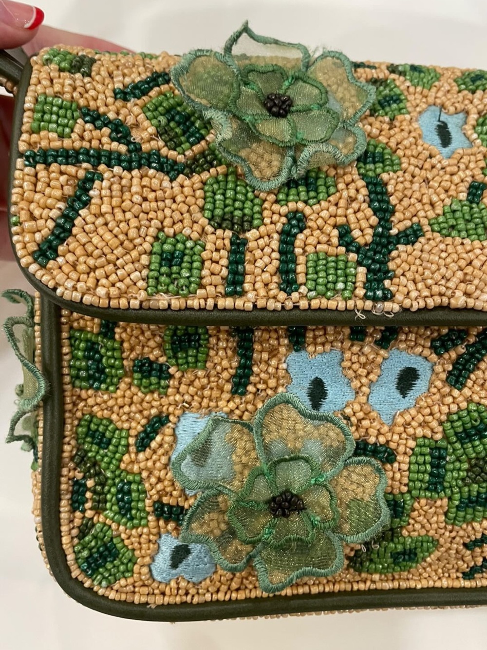 STAUD | Tommy Rare Moss Floral Beaded Shoulder Bag with Floral Appliqué - Picture 5 of 13